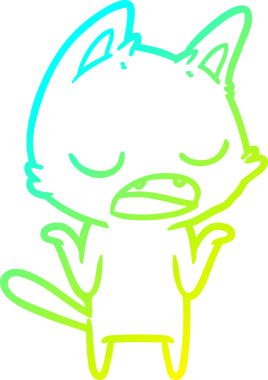 Bir insanın omuzlarını silkeleyen konuşan bir kedinin soğuk gradyan çizgisi