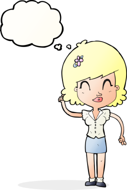 Bir insan tarafından çizilmiş düşünce baloncuğu olan güzel bir kadın.