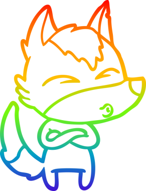 Gökkuşağı gradyan çizgi çizimi bir insan tarafından çizilmiş bir kurt çizgi filmi.