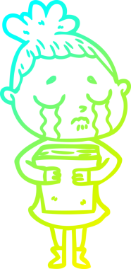 Bir insan tarafından çizilmiş kitabı tutan ağlayan bir karikatür çizimi.