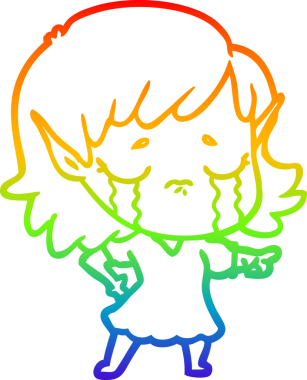 Gökkuşağı gradyan çizgisi bir insan tarafından çizilmiş ağlayan bir elf kızı çizimi