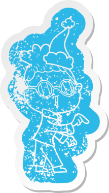 Garip bir çizgi film. Gözlük takan, Noel Baba şapkası takan, insan tarafından çizilmiş bir kadın etiketi.