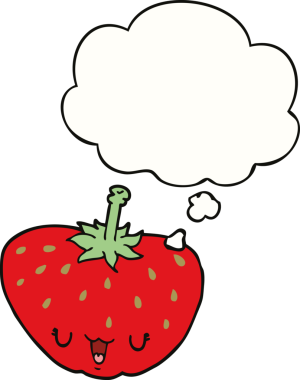 Bir insan tarafından çizilmiş düşünce baloncuklu karikatür çileği