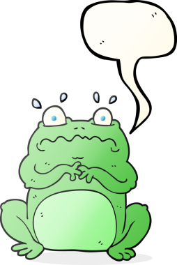 Bir insan tarafından çizilmiş serbest konuşma balonu karikatürü komik kurbağa