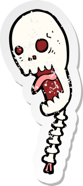 Bir insan tarafından çizilmiş komik bir karikatür kafatasının gerilemiş çıkartması.