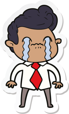 Bir insan tarafından çizilmiş, ağlayan bir çizgi film karakterinin çıkartması.