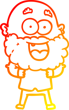 Bir insan tarafından çizilmiş sakallı, çılgın, mutlu bir adamın çizgi çizimi.