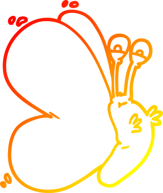 Bir insan tarafından çizilmiş komik bir kelebeğin sıcak çizgi çizgisi.