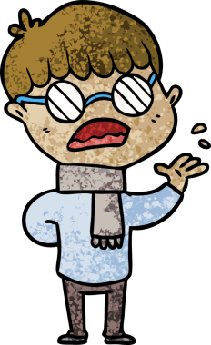 Bir insan tarafından çizilmiş gözlük takan çizgi film çocuğu.