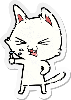 Bir insan tarafından çizilmiş bir çizgi film kedisinin sıkıntılı çıkartması.