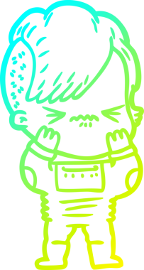 Bir insan tarafından çizilmiş uzay giysisi giymiş sinirli bir hipster kızın soğuk gradyan çizimi