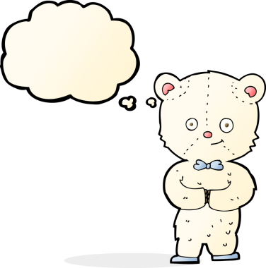 Bir insan tarafından çizilmiş düşünce baloncuğu olan küçük sevimli bir ayı.