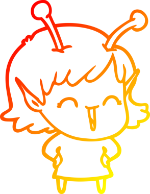 Bir insan tarafından çizilmiş mutlu bir uzaylı kızın çizgi çizimi.