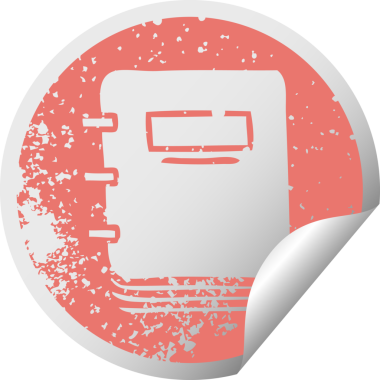 Bir insan tarafından çizilmiş bir not defterinin, sıkıntılı, dairesel soyma etiketi sembolü.