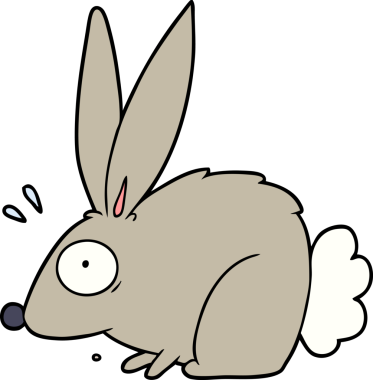 Bir insan tarafından çizilmiş korkmuş tavşan çizgi filmi.