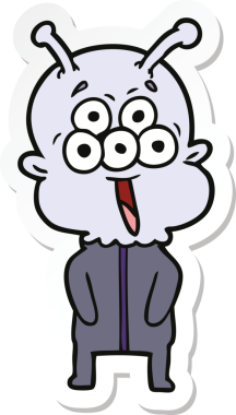 Bir insan tarafından çizilmiş mutlu bir uzaylı çizgi filminin çıkartması.