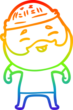 Bir insan tarafından çizilmiş mutlu sakallı bir adamın çizgi çizimi.