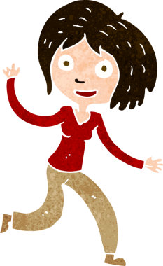 Bir insan tarafından çizilmiş mutlu el sallayan kız.