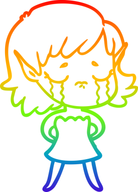 Gökkuşağı gradyan çizgisi bir insan tarafından çizilmiş ağlayan bir elf kızı çizimi