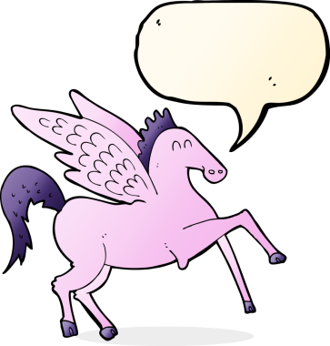 bir insan tarafından çizilmiş konuşma baloncuklu karikatür pegasus
