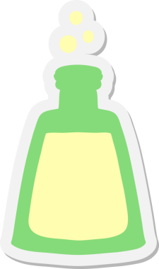 Bir insan tarafından çizilmiş köpüren iksir şişesi etiketi.