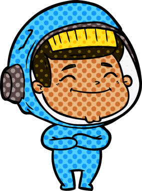 Bir insan tarafından çizilmiş mutlu astronot çizgi filmi.