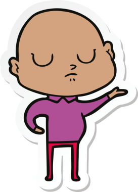 Bir insan tarafından çizilmiş kel bir adamın çıkartması.