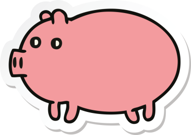 Bir insan tarafından çizilmiş, şirin, şişman bir domuzun çıkartması.