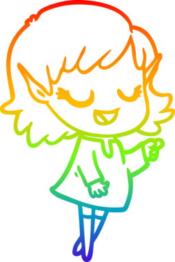 Gökkuşağı gradyan çizimi mutlu çizgi film kızı bir insan tarafından çizilmiş