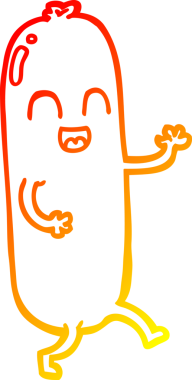 Bir insan tarafından çizilen dans eden bir sosisin sıcak çizgi çizimi