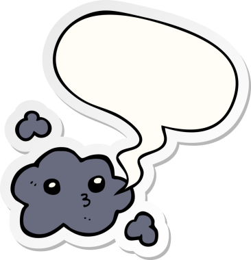 Bir insan tarafından çizilmiş baloncuk çıkartmalı şirin bir çizgi film bulutu.