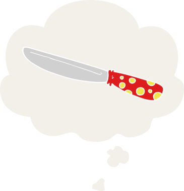 Düşünce baloncuklu çizgi film bıçağı insan tarafından çizilmiş.