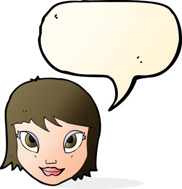 Bir insan tarafından çizilmiş konuşma baloncuğu olan bir kadın yüzü.