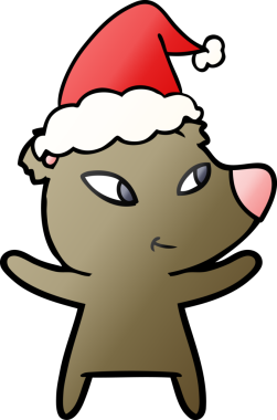 Bir insan tarafından çizilmiş Noel Baba şapkası takan bir ayının gradyan çizimi.