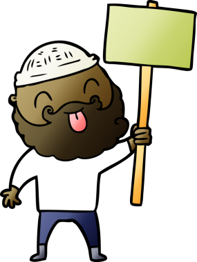 Bir insan tarafından çizilmiş sakallı protestocu çizgi filmi.