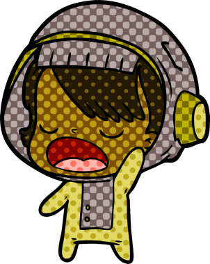 Karikatür astronot kadın bir insan tarafından çizilmiş.