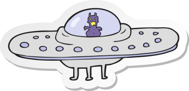 Bir insan tarafından çizilmiş bir uçan daire etiketi.