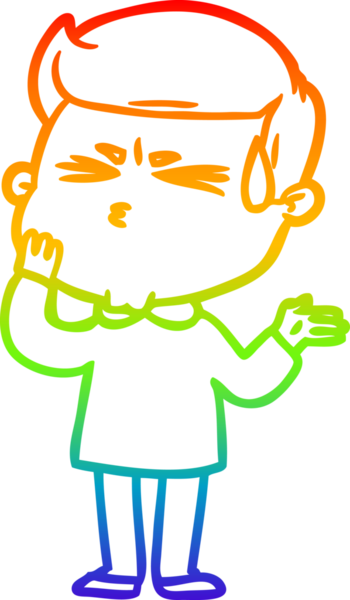 Bir insan tarafından çizilmiş terleyen bir çizgi film karakterinin çizimi.