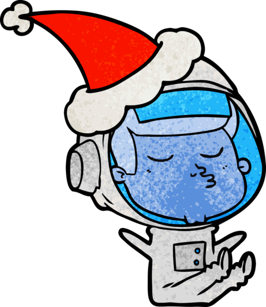 Kendine güvenen bir astronotun çizdiği el çizimi bir insan tarafından çizilmiş Noel Baba şapkası.