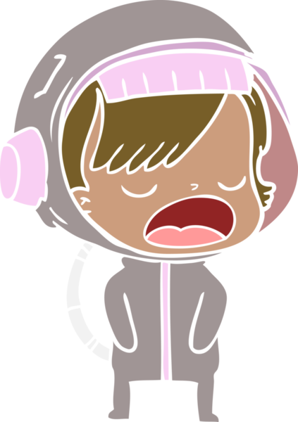 Düz renkli çizgi film astronot kadın bir insan tarafından çizilmiş.