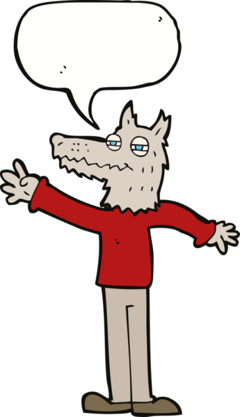 bir insan tarafından çizilmiş konuşma balonlu bir kurt.