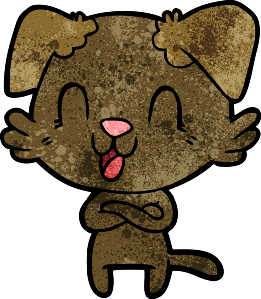 Bir insan tarafından çizilmiş gülen çizgi film köpeği.