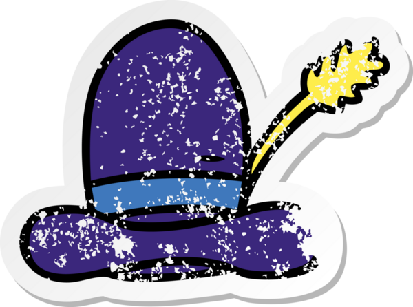 Bir insan tarafından çizilmiş çiftçi şapkası çizilmiş, kederli bir çıkartma.