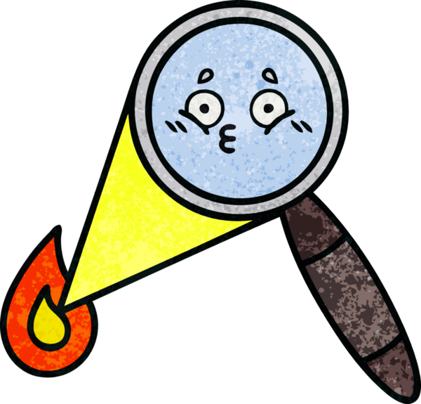 Bir insan tarafından çizilmiş bir büyüteçin retro grunge desen karikatürü