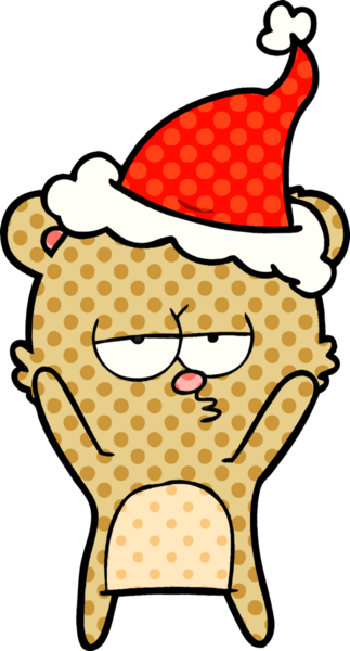 Sıkıcı ayı eli bir insan tarafından çizilmiş Noel Baba şapkasının çizgi roman çizimi