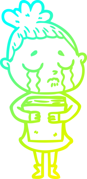 Bir insan tarafından çizilmiş kitabı tutan ağlayan bir karikatür çizimi.