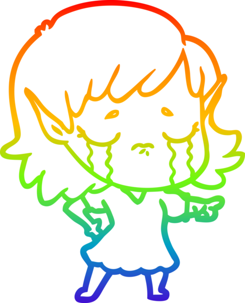 Gökkuşağı gradyan çizgisi bir insan tarafından çizilmiş ağlayan bir elf kızı çizimi