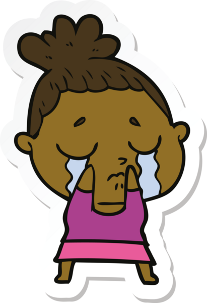 Bir insan tarafından çizilmiş ağlayan bir karikatür çıkartması.