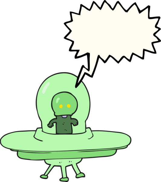 Bir insan tarafından çizilmiş uçan daire içindeki serbest konuşma balonu karikatürü.