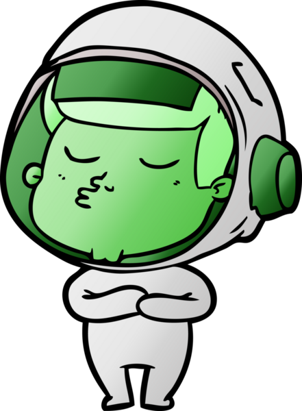 Bir insan tarafından çizilmiş kendine güvenen bir astronot çizgi filmi.